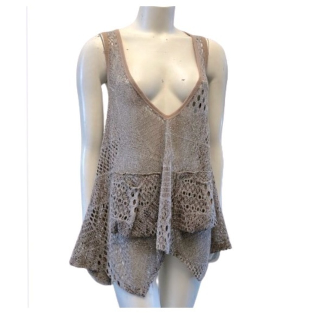 Lily Taupe Crochet Knit V-Neck Tank Dress